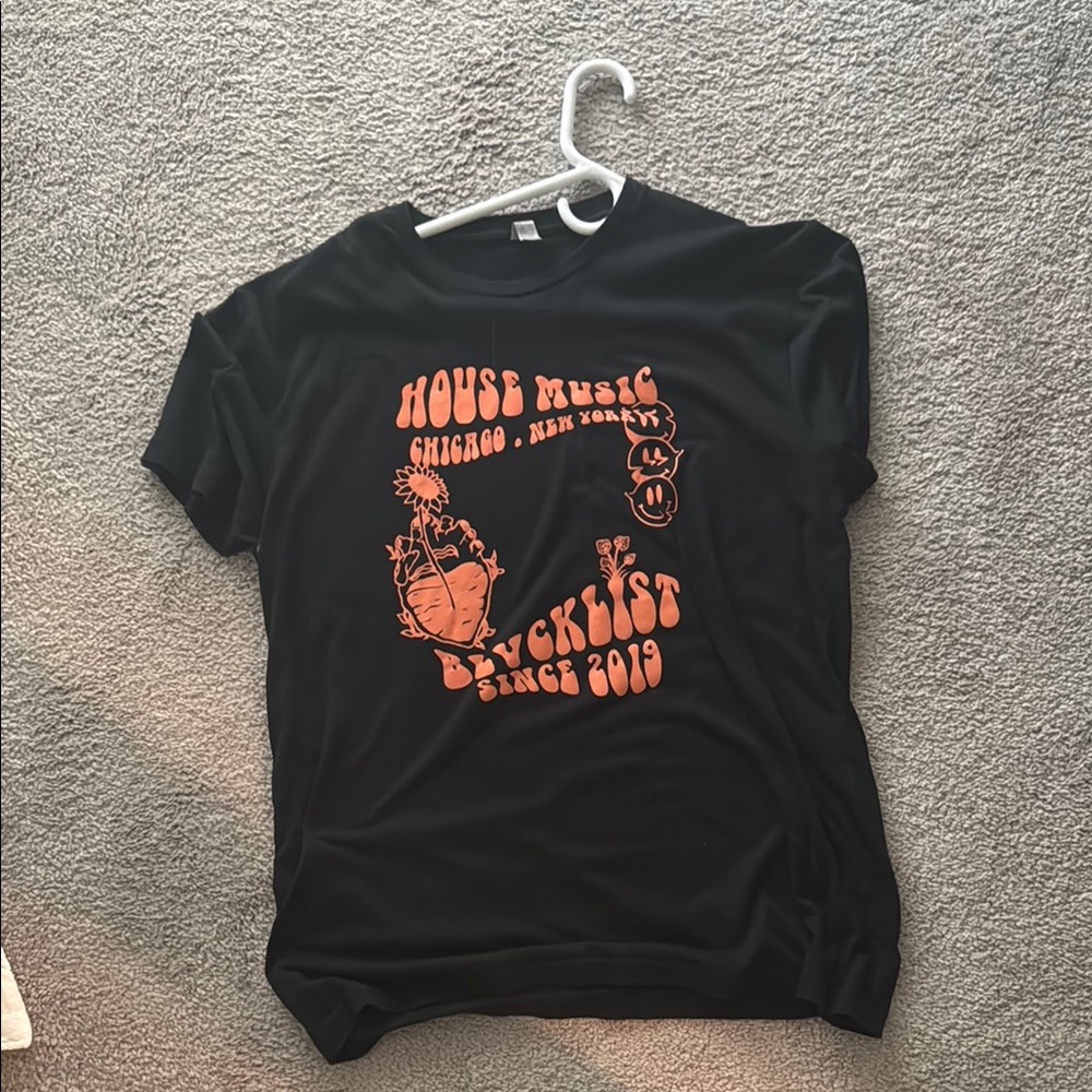 Black Graphic Tee with Orange Print